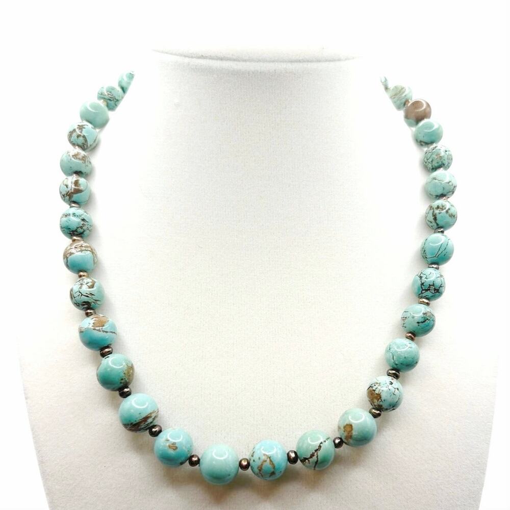Blue Turquoise and Fresh Water Seed Pearls Necklace 16” and 14k /20 Closure